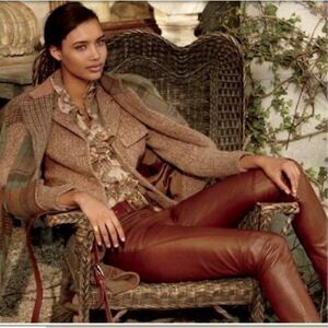 Ralph Lauren Fall 2013 Leather Moto Skinnies with Lacing New with Tags